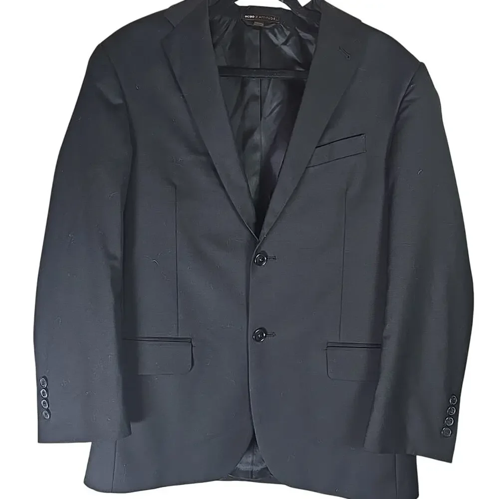 BCBG Attitude Black 2 Button Blazer Mens 38R Modern Fit Coat Jacket Office
